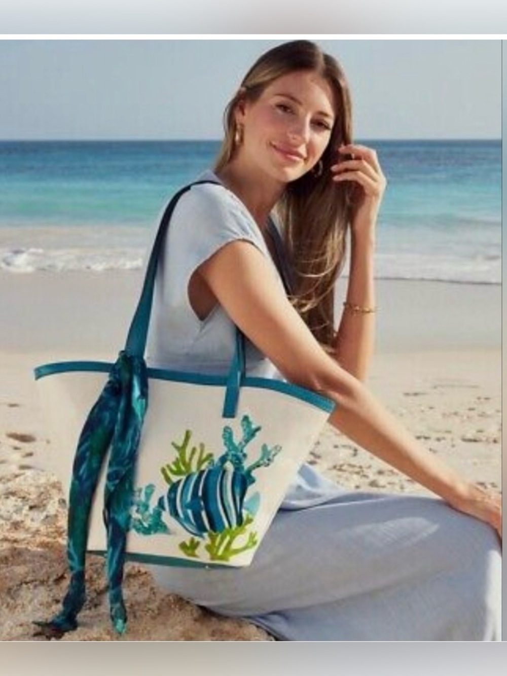 NWT - PATRICIA NASH Marconia Stripped Sea Life leather Tote with scarf.